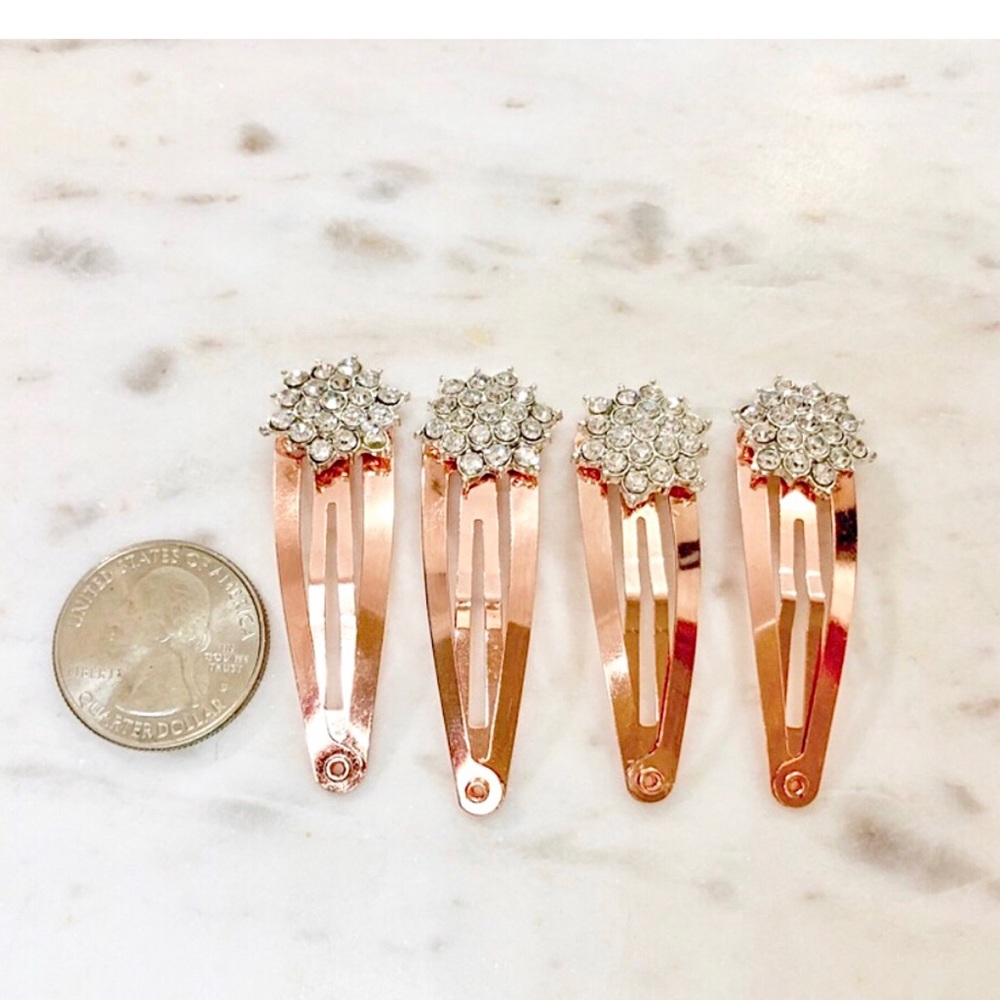 4 Piece Rose Gold With Crystal Barrette Clips - Picture 6 of 6